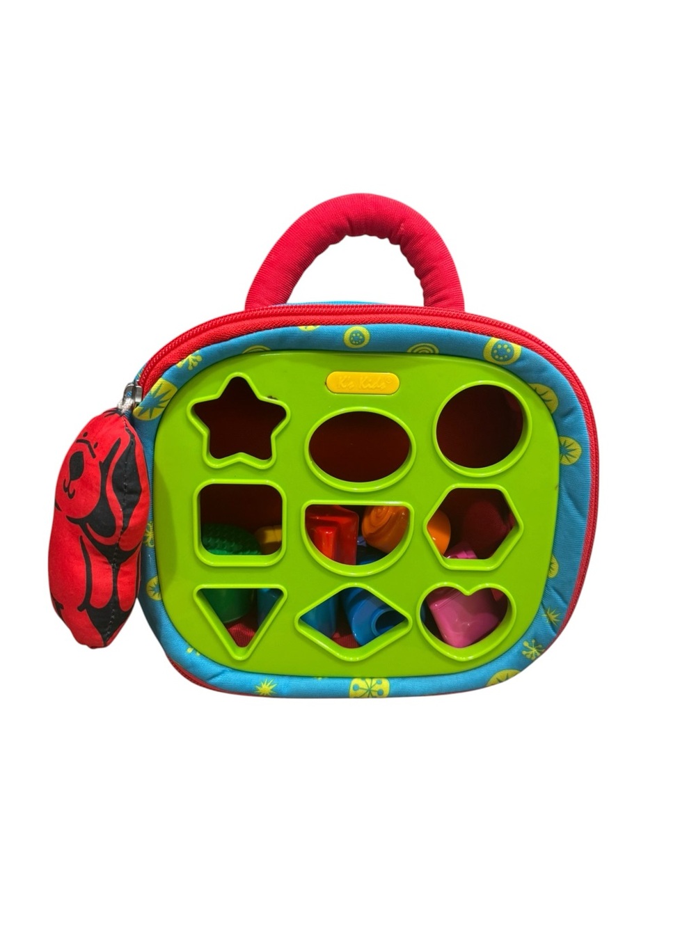 Melissa & Doug Green Shape Sorter Carry Case with Red Handle and Blue Trim